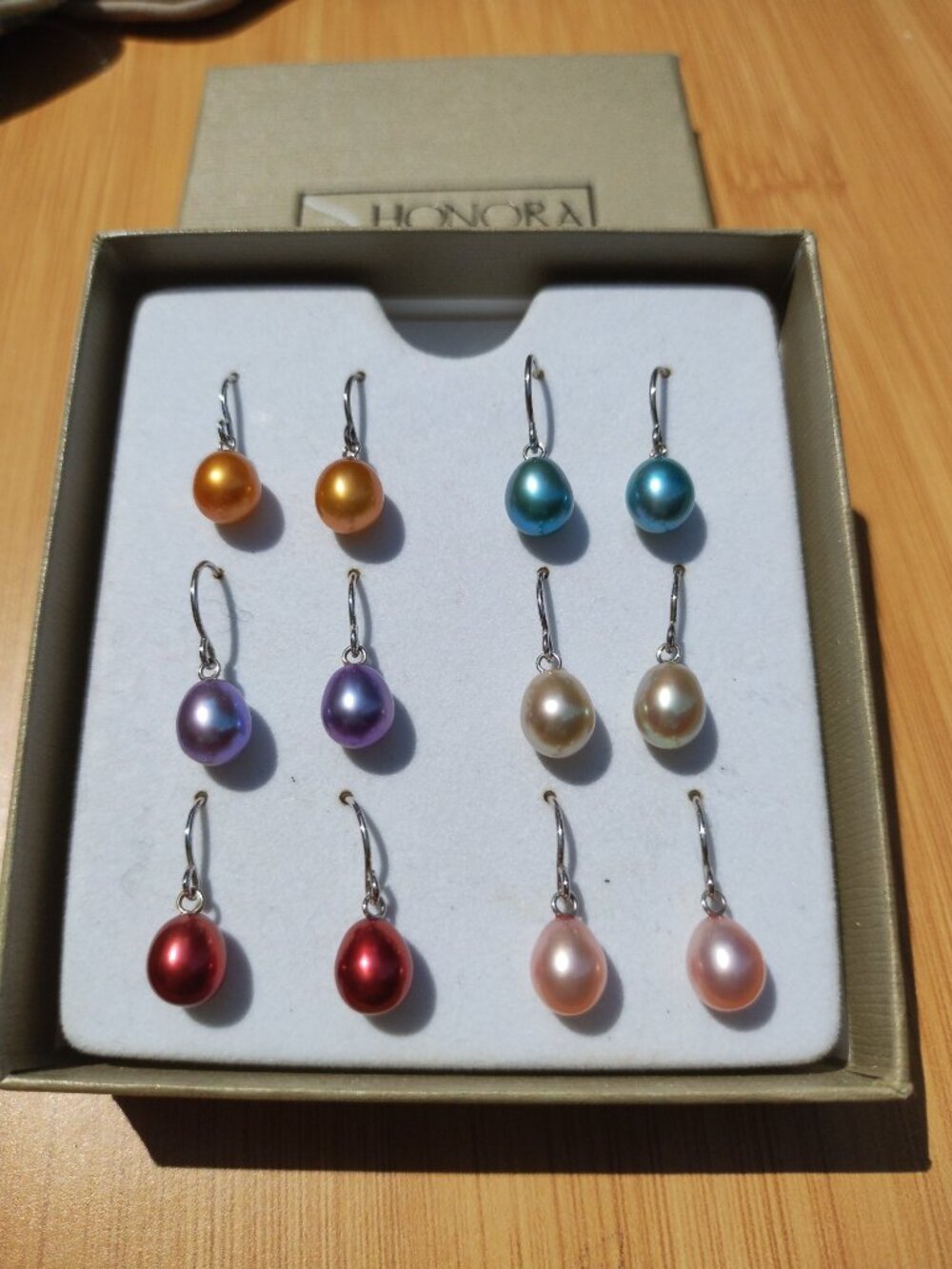 HONORA 925 Sterling Silver Pearl 7MM Drop Multi Color hook earrings set 6 pairs - Picture 3 of 4